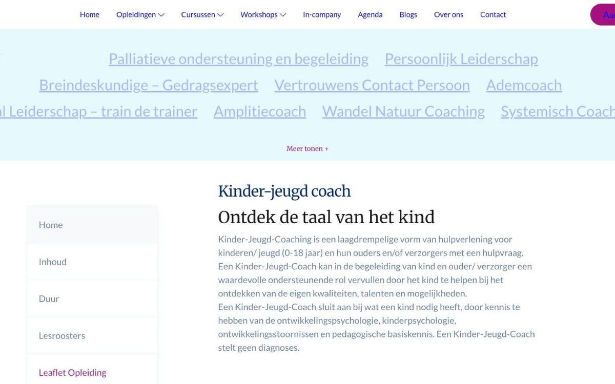Schermafbeelding van de opleidingspagina van A plus opleidingen