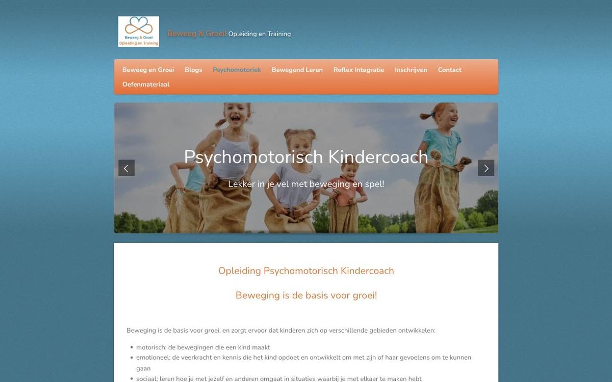 Schermafbeelding van de opleidingspagina van Beweeg & Groei