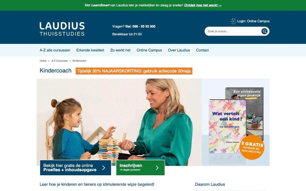 Schermafbeelding van de opleidingspagina van Laudius