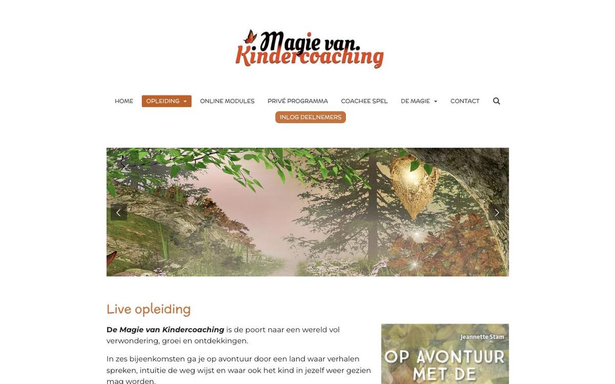 Schermafbeelding van de opleidingspagina van De Magie van Kindercoaching
