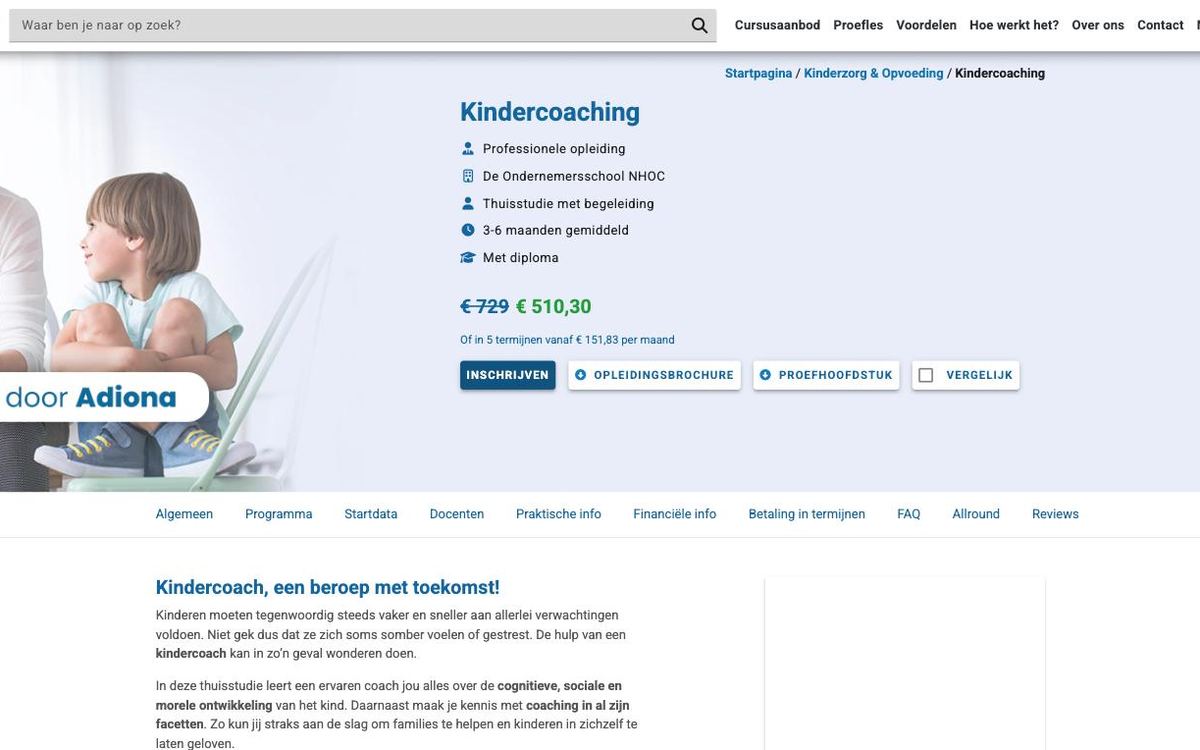 Schermafbeelding van de opleidingspagina van De Ondernemersschool