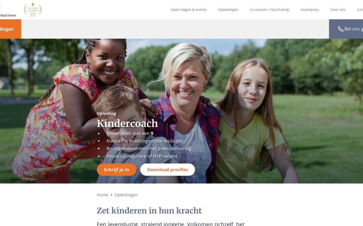 Schermafbeelding van de opleidingspagina van Sonnevelt Opleidingen