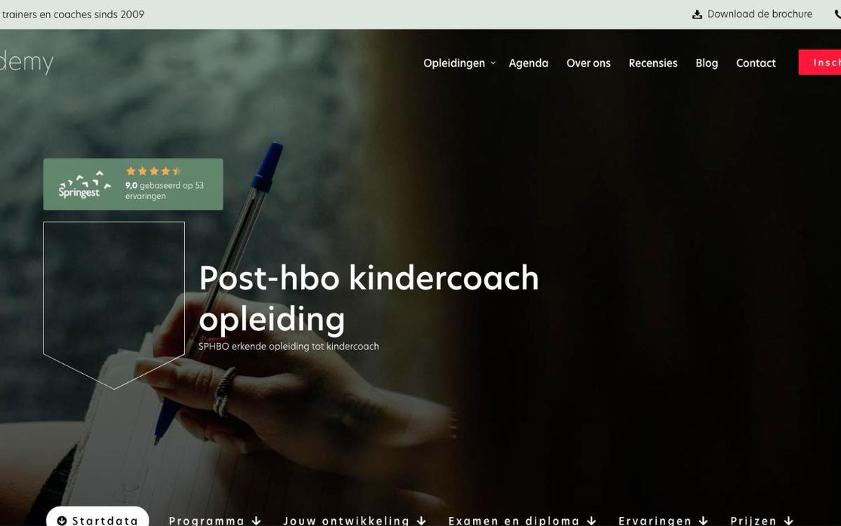 Schermafbeelding van de opleidingspagina van TC Academy