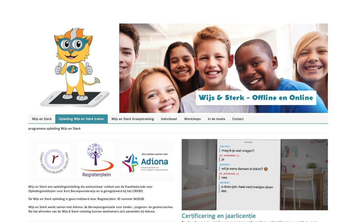 Schermafbeelding van de opleidingspagina van Wijs & Sterk